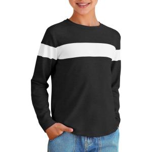 imageImily Bela Kids Boys T Shirts Casual Long Sleeve Color Block Tops Crewneck Loose Basic Tees 514 YearsBlack
