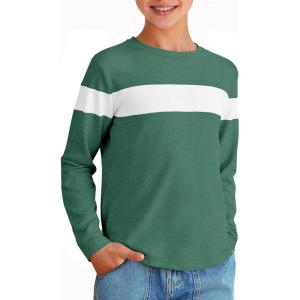 imageImily Bela Kids Boys T Shirts Casual Long Sleeve Color Block Tops Crewneck Loose Basic Tees 514 YearsDark Green