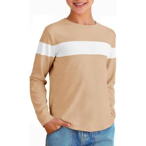 imageImily Bela Kids Boys T Shirts Casual Long Sleeve Color Block Tops Crewneck Loose Basic Tees 514 YearsKhaki