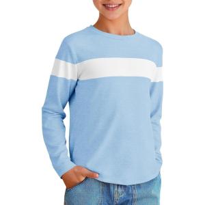imageImily Bela Kids Boys T Shirts Casual Long Sleeve Color Block Tops Crewneck Loose Basic Tees 514 YearsLight Blue
