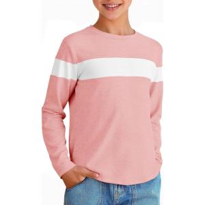 imageImily Bela Kids Boys T Shirts Casual Long Sleeve Color Block Tops Crewneck Loose Basic Tees 514 YearsLight Pink