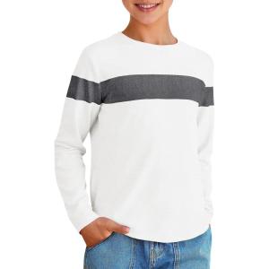 imageImily Bela Kids Boys T Shirts Casual Long Sleeve Color Block Tops Crewneck Loose Basic Tees 514 YearsWhite