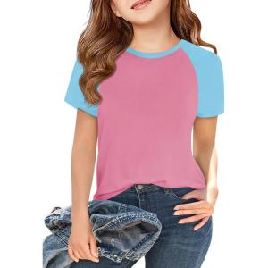 imageImily Bela Kids Girls T Shirts Casual Raglan Short Sleeve Crewneck Color Block Summer Tees 514 YearsDust Pink