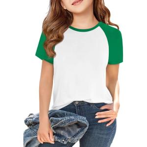 imageImily Bela Kids Girls T Shirts Casual Raglan Short Sleeve Crewneck Color Block Summer Tees 514 YearsGreen