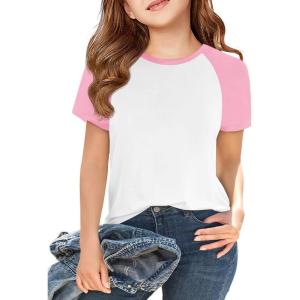 imageImily Bela Kids Girls T Shirts Casual Raglan Short Sleeve Crewneck Color Block Summer Tees 514 YearsLight Pink