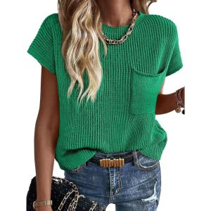 imageImily Bela Summer Short Sleeve Sweater for Women 2025 Crew Neck Ribbed Knit Vests Trendy Pullover TopsGreen