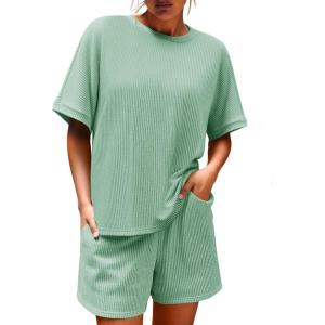 imageImily Bela Womens 2 Piece Outfits 2025 Oversized Summer Short Sets Casual Beach Ribbed Short Sleeve Matching SetMint
