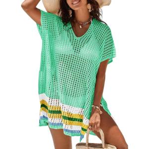 imageImily Bela Womens Crochet Swim Cover Up 2025 Swimsuits V Neck Swimwear Summer Bathing Suit Mesh Mini Dresses Beach ClothesLight Green