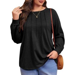 imageImily Bela Womens Plus Size Shirts Long Sleeve Dressy Casual Tops Blouses Fashion Pleated TunicsBlack