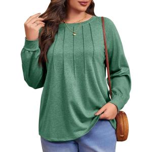 imageImily Bela Womens Plus Size Shirts Long Sleeve Dressy Casual Tops Blouses Fashion Pleated TunicsGreen