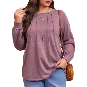 imageImily Bela Womens Plus Size Shirts Long Sleeve Dressy Casual Tops Blouses Fashion Pleated TunicsPurplered