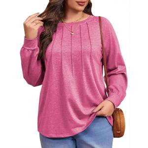 imageImily Bela Womens Plus Size Shirts Long Sleeve Dressy Casual Tops Blouses Fashion Pleated TunicsRose Red