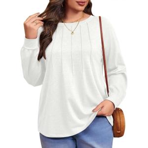 imageImily Bela Womens Plus Size Shirts Long Sleeve Dressy Casual Tops Blouses Fashion Pleated TunicsWhite