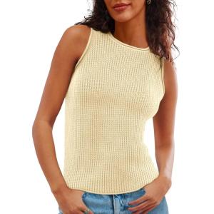 imageImily Bela Womens Sleeveless Sweater Vest Casual Crewneck Loose Fit Knit Tank Tops Lightweight Trendy Summer Ribbed PulloverBeige