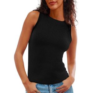 imageImily Bela Womens Sleeveless Sweater Vest Casual Crewneck Loose Fit Knit Tank Tops Lightweight Trendy Summer Ribbed PulloverBlack