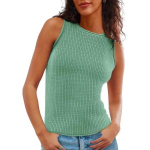 imageImily Bela Womens Sleeveless Sweater Vest Casual Crewneck Loose Fit Knit Tank Tops Lightweight Trendy Summer Ribbed PulloverGreen