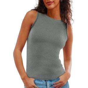 imageImily Bela Womens Sleeveless Sweater Vest Casual Crewneck Loose Fit Knit Tank Tops Lightweight Trendy Summer Ribbed PulloverGrey