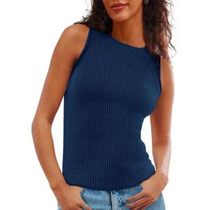 imageImily Bela Womens Sleeveless Sweater Vest Casual Crewneck Loose Fit Knit Tank Tops Lightweight Trendy Summer Ribbed PulloverNavy
