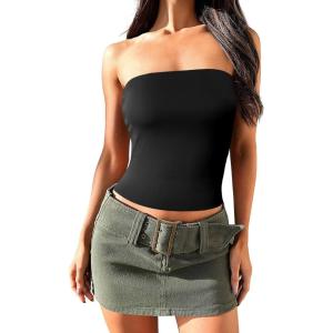 imageImily Bela Womens Summer Tube Tops Strapless No Pad Clubwear Y2K Going Out Stretchy Basic Casual Cami TopsBlack