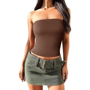 imageImily Bela Womens Summer Tube Tops Strapless No Pad Clubwear Y2K Going Out Stretchy Basic Casual Cami TopsBrown