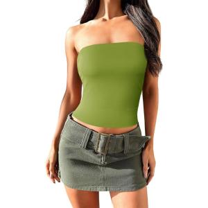 imageImily Bela Womens Summer Tube Tops Strapless No Pad Clubwear Y2K Going Out Stretchy Basic Casual Cami TopsOlive Green