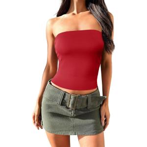 imageImily Bela Womens Summer Tube Tops Strapless No Pad Clubwear Y2K Going Out Stretchy Basic Casual Cami TopsRed