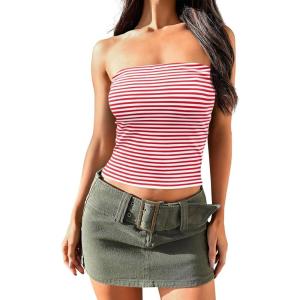 imageImily Bela Womens Summer Tube Tops Strapless No Pad Clubwear Y2K Going Out Stretchy Basic Casual Cami TopsRed Striped
