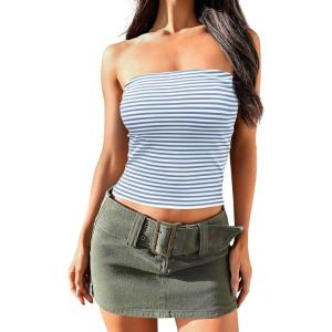 imageImily Bela Womens Summer Tube Tops Strapless No Pad Clubwear Y2K Going Out Stretchy Basic Casual Cami TopsStripedblue