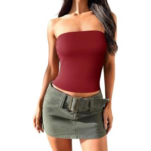 imageImily Bela Womens Summer Tube Tops Strapless No Pad Clubwear Y2K Going Out Stretchy Basic Casual Cami TopsWine Red