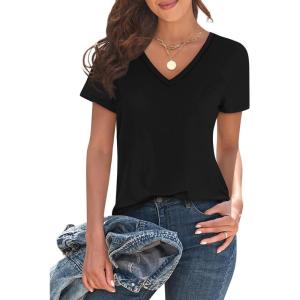 imageImily Bela Womens V Neck T Shirts Lightweight Short Sleeve Tops Casual Basic Tees Trendy Summer Tshirt Loose Fit 2025Black