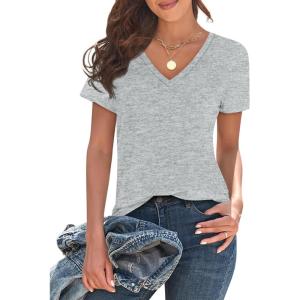 imageImily Bela Womens V Neck T Shirts Lightweight Short Sleeve Tops Casual Basic Tees Trendy Summer Tshirt Loose Fit 2025Grey