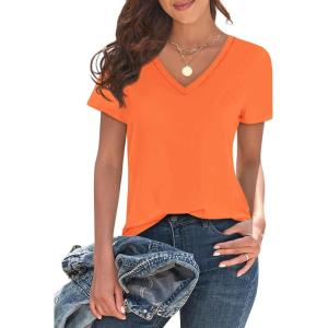 imageImily Bela Womens V Neck T Shirts Lightweight Short Sleeve Tops Casual Basic Tees Trendy Summer Tshirt Loose Fit 2025Orange