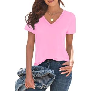 imageImily Bela Womens V Neck T Shirts Lightweight Short Sleeve Tops Casual Basic Tees Trendy Summer Tshirt Loose Fit 2025Pink
