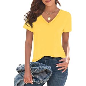 imageImily Bela Womens V Neck T Shirts Lightweight Short Sleeve Tops Casual Basic Tees Trendy Summer Tshirt Loose Fit 2025Yellow