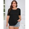 imageImily Bela Womens Plus Size Tops 2025 Dressy Casual Short Sleeve Tunic Summer Crew Neck Flowy Pleated TeesBlack