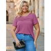 imageImily Bela Womens Plus Size Tops 2025 Dressy Casual Short Sleeve Tunic Summer Crew Neck Flowy Pleated TeesDark Pink