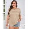 imageImily Bela Womens Plus Size Tops 2025 Dressy Casual Short Sleeve Tunic Summer Crew Neck Flowy Pleated TeesKhaki