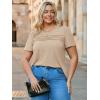 imageImily Bela Womens Plus Size Tops 2025 Dressy Casual Short Sleeve Tunic Summer Crew Neck Flowy Pleated TeesKhaki