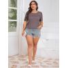 imageImily Bela Womens Plus Size Tops 2025 Dressy Casual Short Sleeve Tunic Summer Crew Neck Flowy Pleated TeesLight Brown