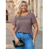 imageImily Bela Womens Plus Size Tops 2025 Dressy Casual Short Sleeve Tunic Summer Crew Neck Flowy Pleated TeesLight Brown