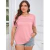 imageImily Bela Womens Plus Size Tops 2025 Dressy Casual Short Sleeve Tunic Summer Crew Neck Flowy Pleated TeesLight Pink