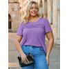 imageImily Bela Womens Plus Size Tops 2025 Dressy Casual Short Sleeve Tunic Summer Crew Neck Flowy Pleated TeesPurple