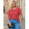 imageImily Bela Womens Plus Size Tops 2025 Dressy Casual Short Sleeve Tunic Summer Crew Neck Flowy Pleated TeesRed