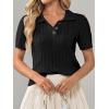 imageImily Bela Womens Polo V Neck Pullovers Lightweight Short Sleeve Cable Knit Sweater Business Casual Summer Tops 2025Black