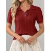 imageImily Bela Womens Polo V Neck Pullovers Lightweight Short Sleeve Cable Knit Sweater Business Casual Summer Tops 2025Burgundy