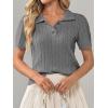 imageImily Bela Womens Polo V Neck Pullovers Lightweight Short Sleeve Cable Knit Sweater Business Casual Summer Tops 2025Grey