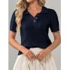 imageImily Bela Womens Polo V Neck Pullovers Lightweight Short Sleeve Cable Knit Sweater Business Casual Summer Tops 2025Navy