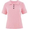 imageImily Bela Womens Polo V Neck Pullovers Lightweight Short Sleeve Cable Knit Sweater Business Casual Summer Tops 2025Pink
