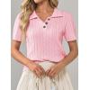 imageImily Bela Womens Polo V Neck Pullovers Lightweight Short Sleeve Cable Knit Sweater Business Casual Summer Tops 2025Pink