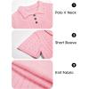 imageImily Bela Womens Polo V Neck Pullovers Lightweight Short Sleeve Cable Knit Sweater Business Casual Summer Tops 2025Pink